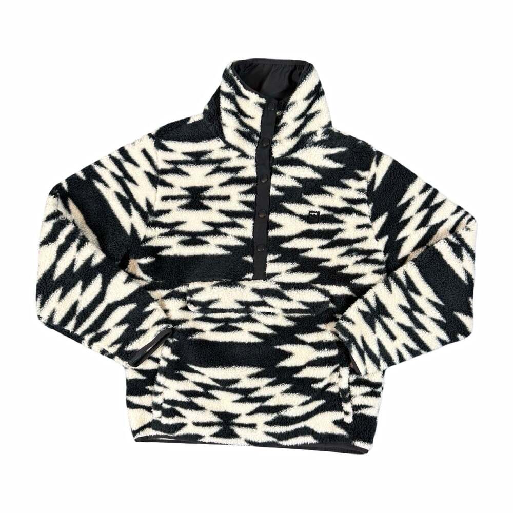 Billabong Men’s Sherpa Jacket Snap 1/2 Zip Geometric Black White Size XL